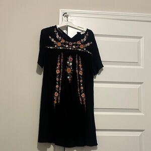 Umgee Black Mini Dress with Floral Embroidery